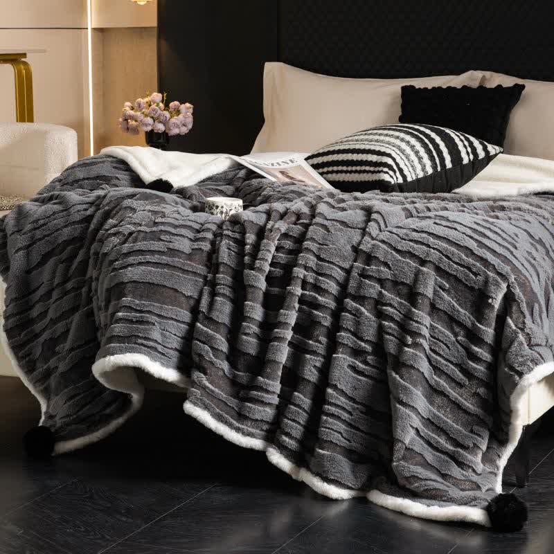 Textured Striped Jacquard Throw Blanket - Dark Grey - Queen - image 1