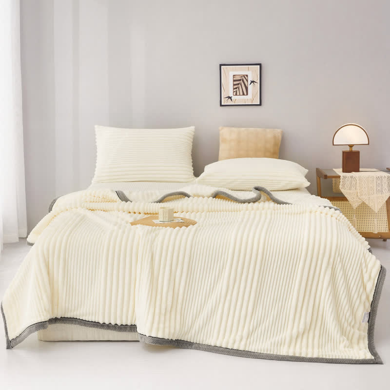Solid Color Striped Plush Throw Blanket - White - King - image 1
