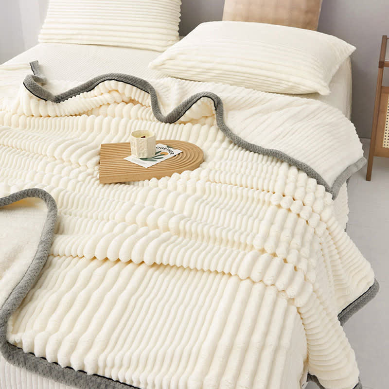 Solid Color Striped Plush Throw Blanket - image 4