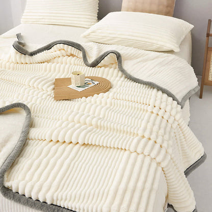 Solid Color Striped Plush Throw Blanket - image 4