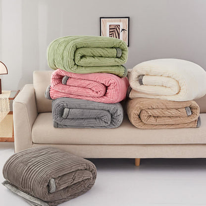 Solid Color Striped Plush Throw Blanket - image 2