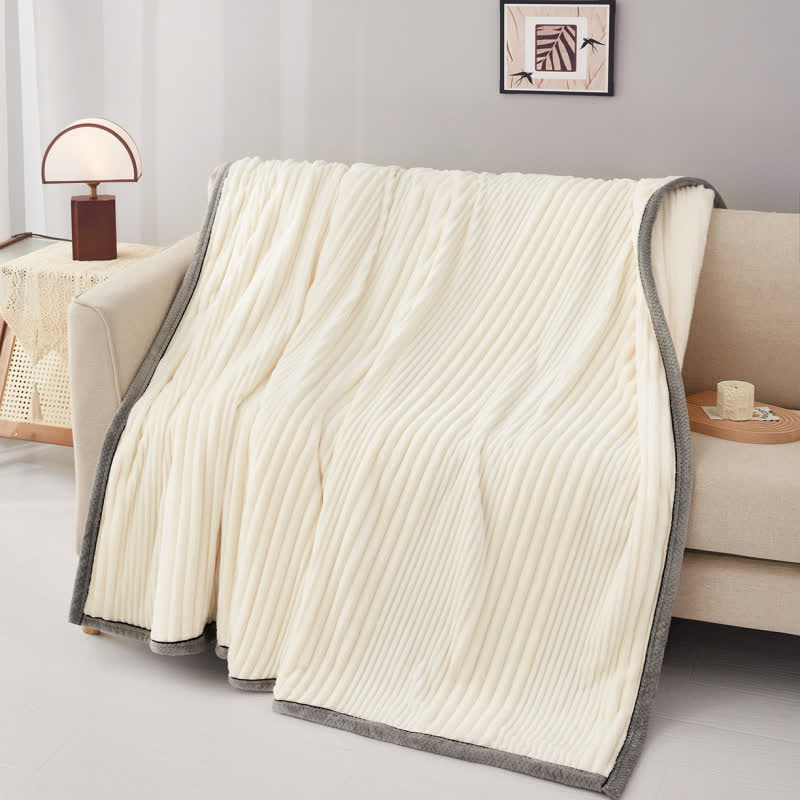 Solid Color Striped Plush Throw Blanket - image 8