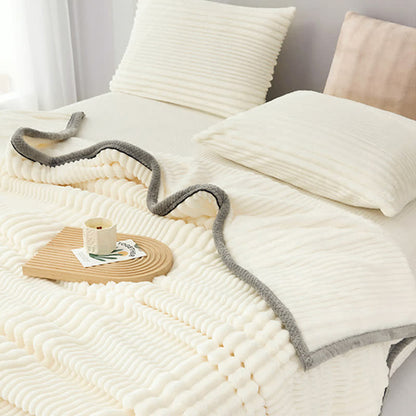 Solid Color Striped Plush Throw Blanket - image 5