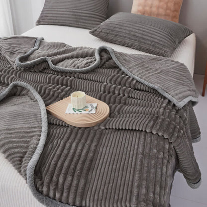 Solid Color Striped Plush Throw Blanket - image 19