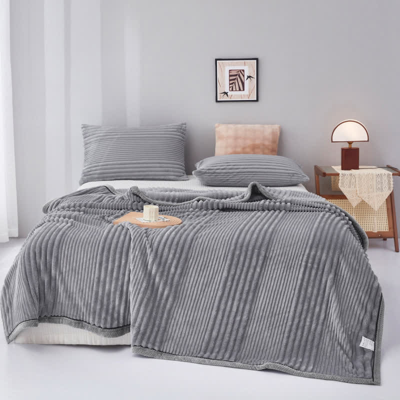 Solid Color Striped Plush Throw Blanket - Light Gray - King - image 16