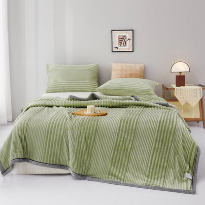 Solid Color Striped Plush Throw Blanket - Green - King - image 13