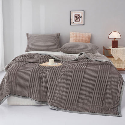 Solid Color Striped Plush Throw Blanket - Dark Grey - King - image 18