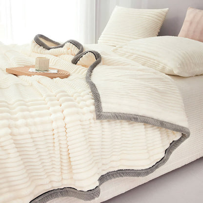 Solid Color Striped Plush Throw Blanket - image 6