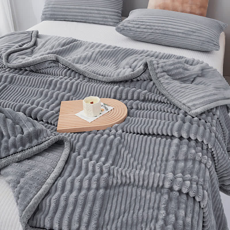 Solid Color Striped Plush Throw Blanket - image 17