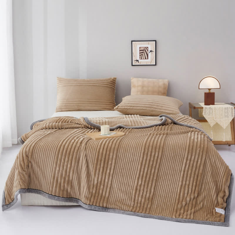 Solid Color Striped Plush Throw Blanket - Coffee - King - image 14