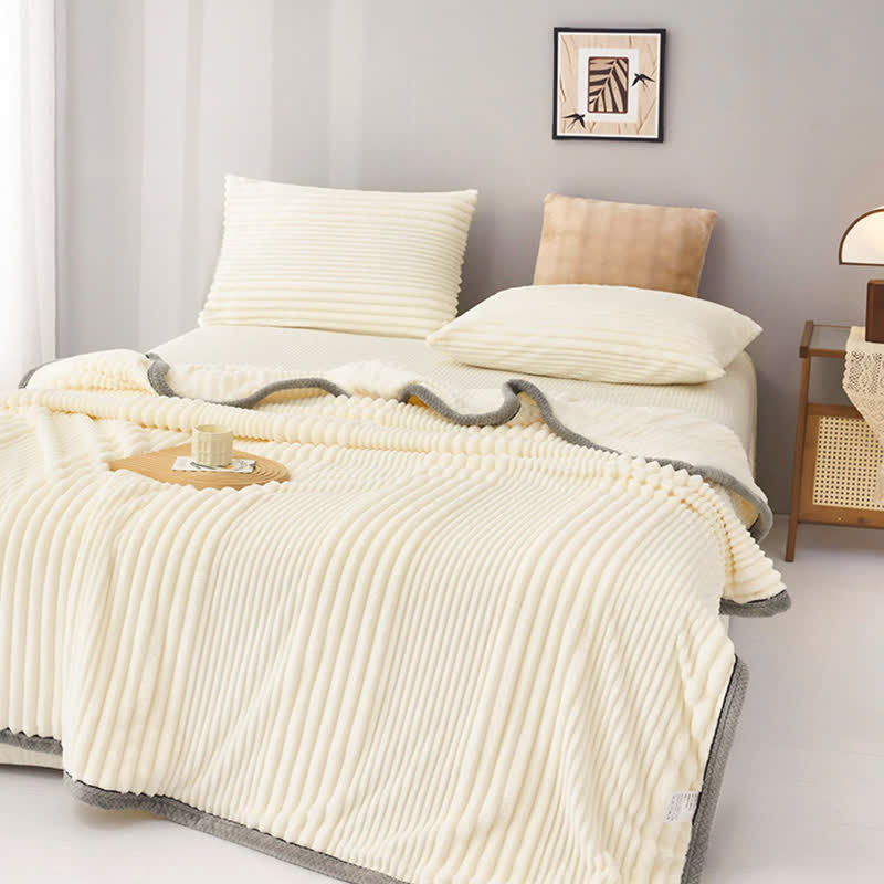 Solid Color Striped Plush Throw Blanket - image 3