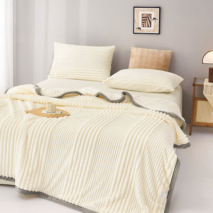 Solid Color Striped Plush Throw Blanket - image 3