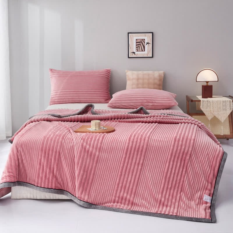 Solid Color Striped Plush Throw Blanket - Pink - King - image 10