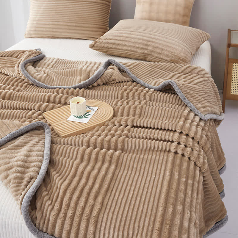 Solid Color Striped Plush Throw Blanket - image 15