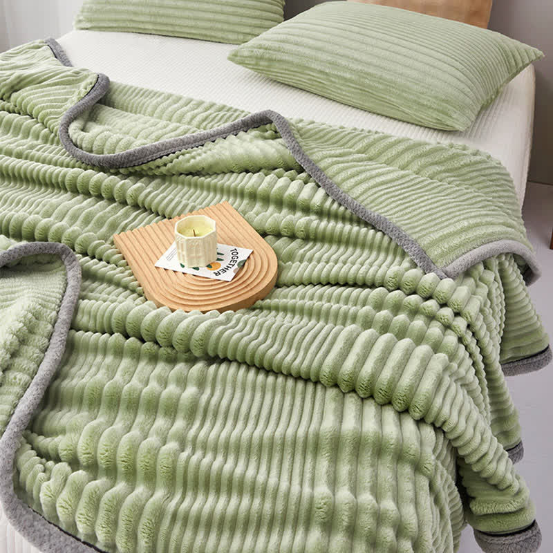 Solid Color Striped Plush Throw Blanket - image 12