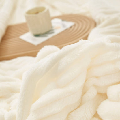Solid Color Striped Plush Throw Blanket - image 9