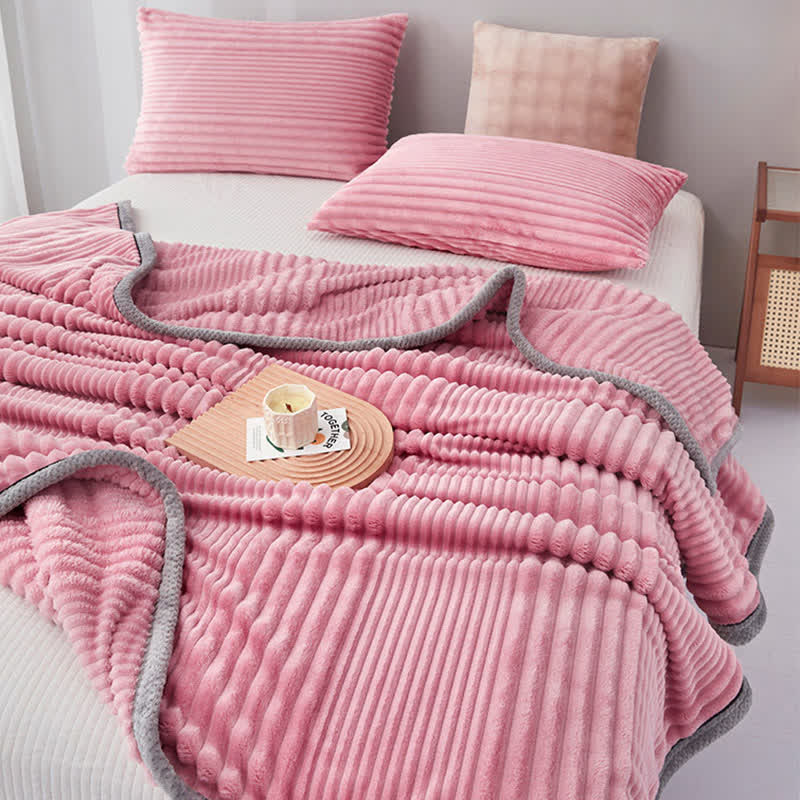Solid Color Striped Plush Throw Blanket - image 11