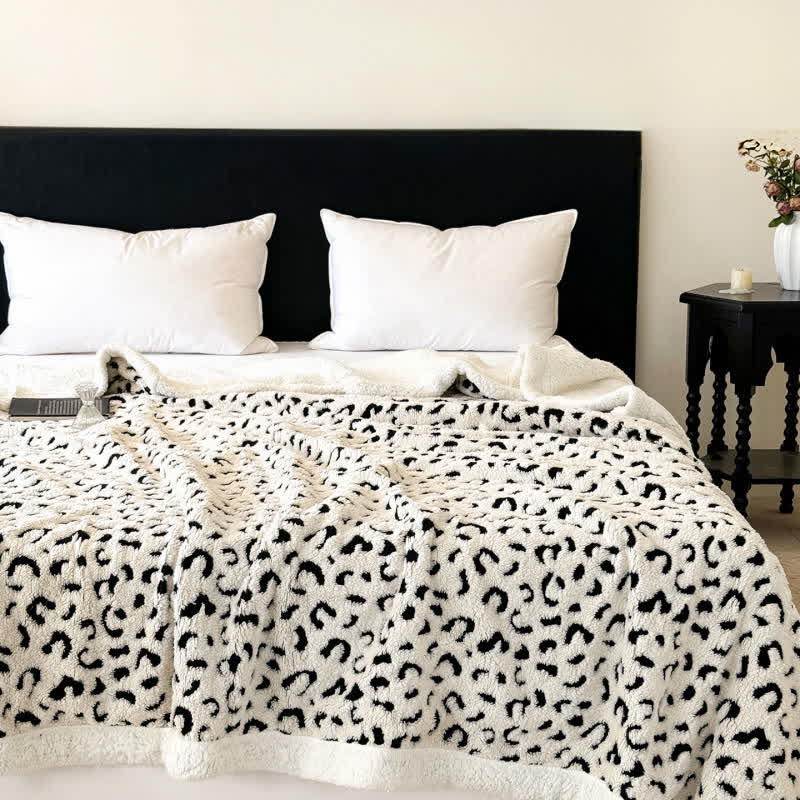 Leopard Jacquard Sherpa Throw Blanket - White - King - image 1