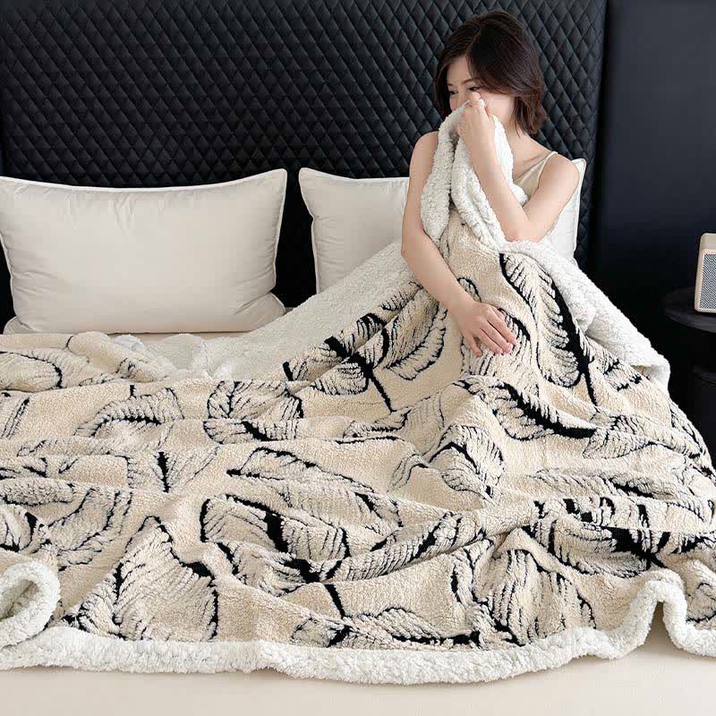 Large Leaf Jacquard Plush Blanket - image 5