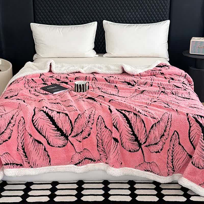 Large Leaf Jacquard Plush Blanket - Pink - 90"W x 98"L - image 8