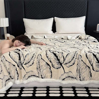 Large Leaf Jacquard Plush Blanket - image 4