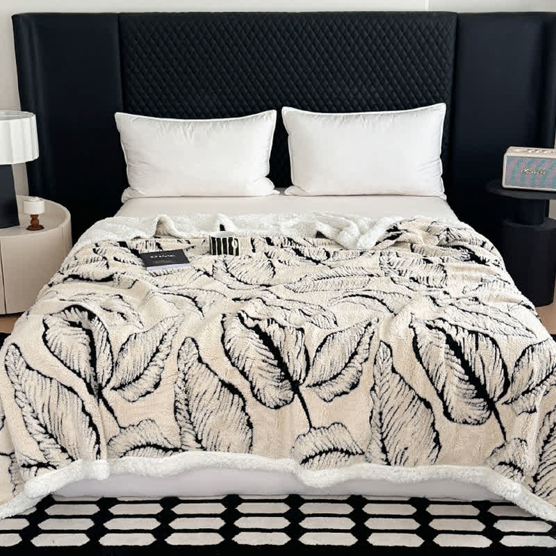 Large Leaf Jacquard Plush Blanket - White - 90"W x 98"L - image 1