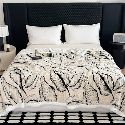 Large Leaf Jacquard Plush Blanket - White - 90"W x 98"L - image 1