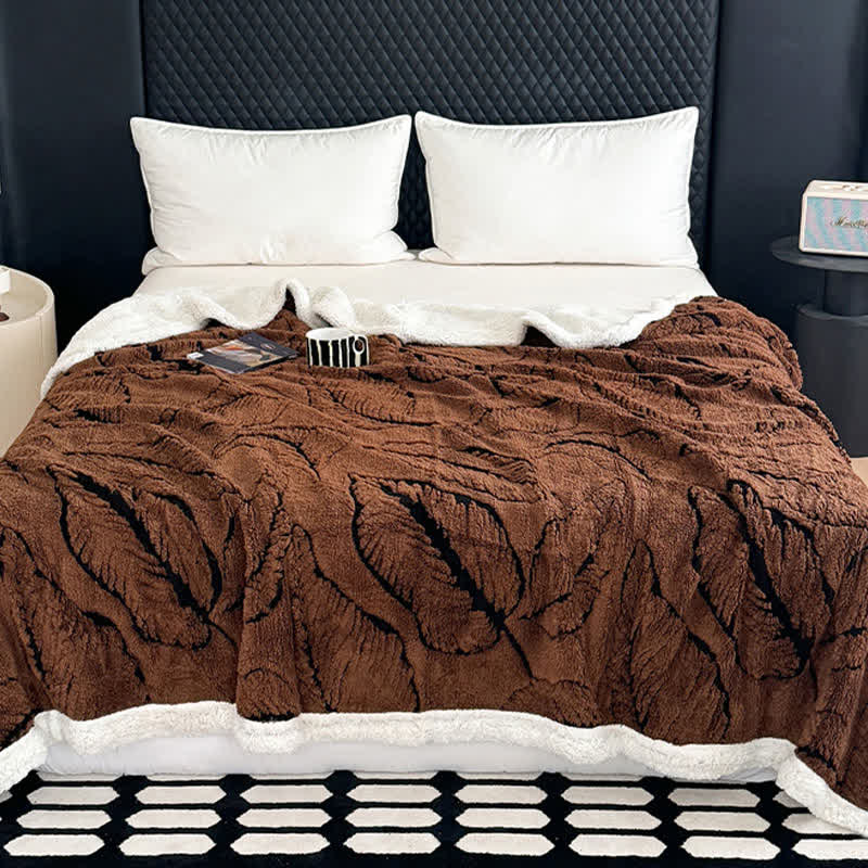 Large Leaf Jacquard Plush Blanket - Coffee - 90"W x 98"L - image 13