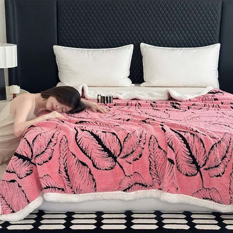 Large Leaf Jacquard Plush Blanket - image 9