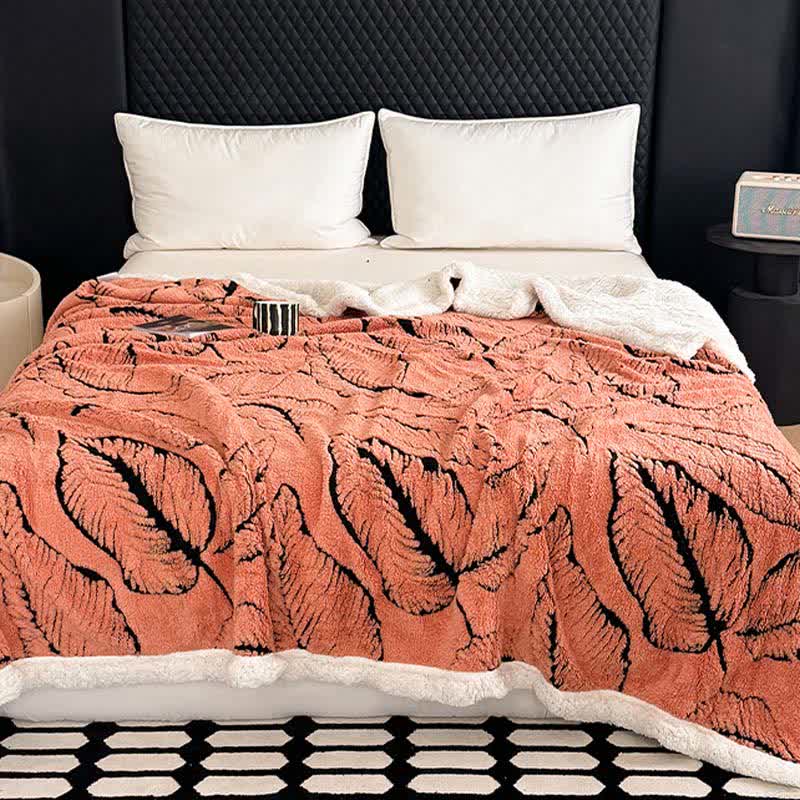 Large Leaf Jacquard Plush Blanket - Orange - 90"W x 98"L - image 15