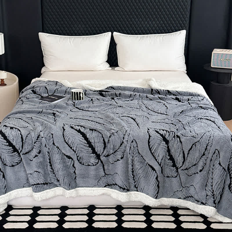 Large Leaf Jacquard Plush Blanket - Grey - 90"W x 98"L - image 11