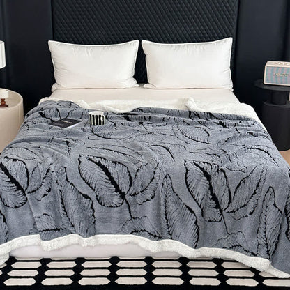 Large Leaf Jacquard Plush Blanket - Grey - 90"W x 98"L - image 11