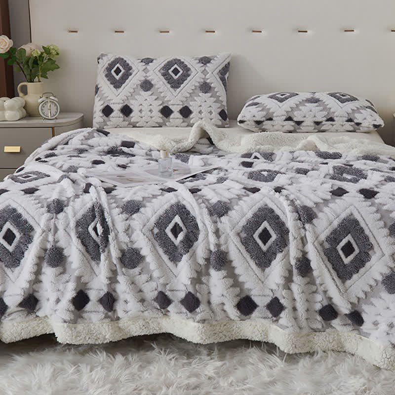 Bohemian Style Jacquard Sherpa Throw Blanket - Light Gray - King - image 12