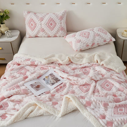 Bohemian Style Jacquard Sherpa Throw Blanket - Pink - King - image 16
