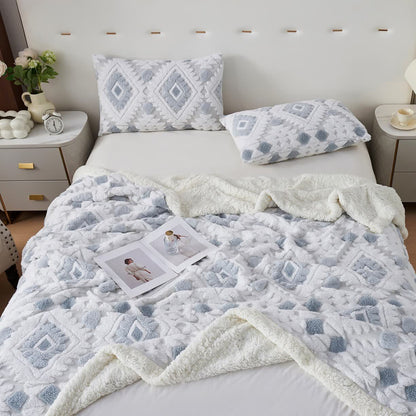 Bohemian Style Jacquard Sherpa Throw Blanket - Light Blue - King - image 14