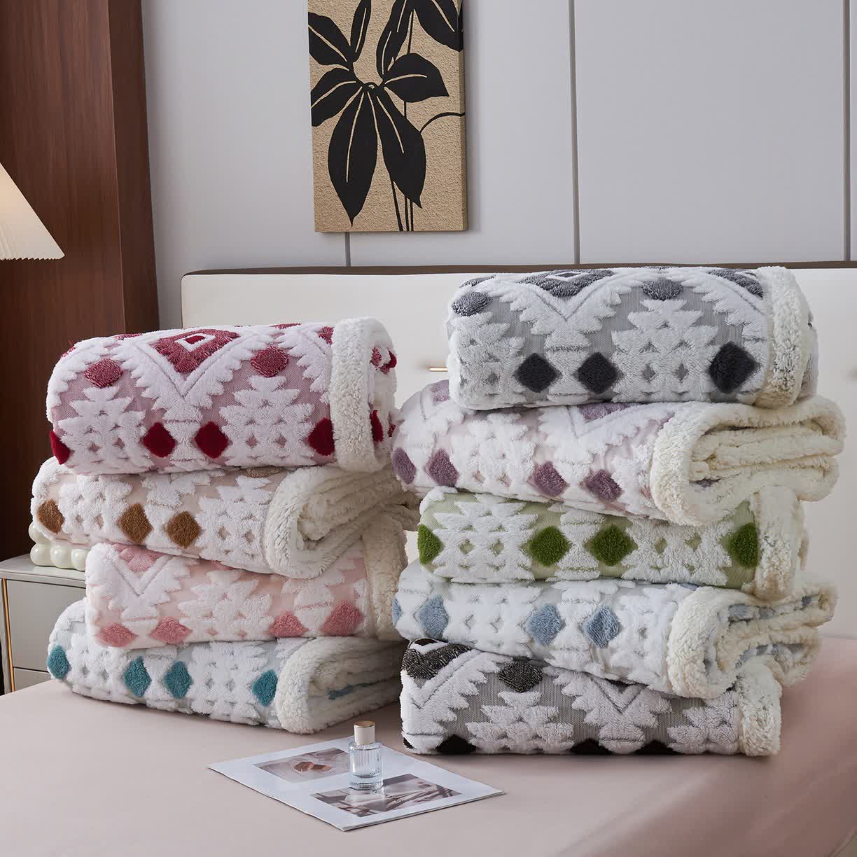 Bohemian Style Jacquard Sherpa Throw Blanket - image 2