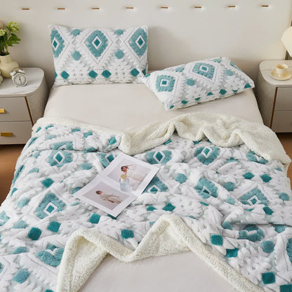 Bohemian Style Jacquard Sherpa Throw Blanket - Cyan - King - image 17
