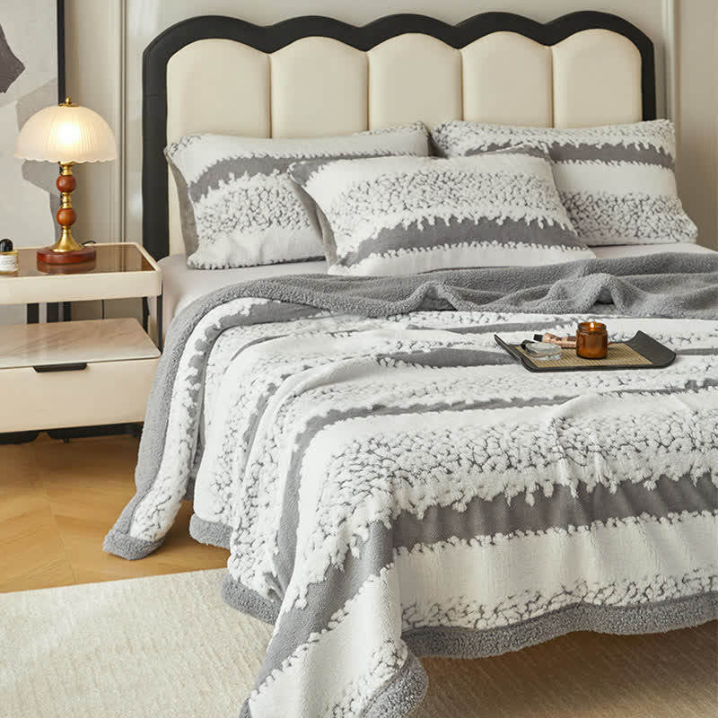  Double Layer Striped Print Sherpa Blanket - image 6