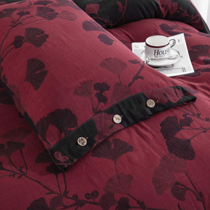 Button Ginkgo Leaf Cotton Gauze Bedding Set (4PCS) - image 29