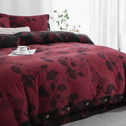 Ownkoti Button Ginkgo Leaf Cotton Gauze Bedding Set (4PCS) - image 27