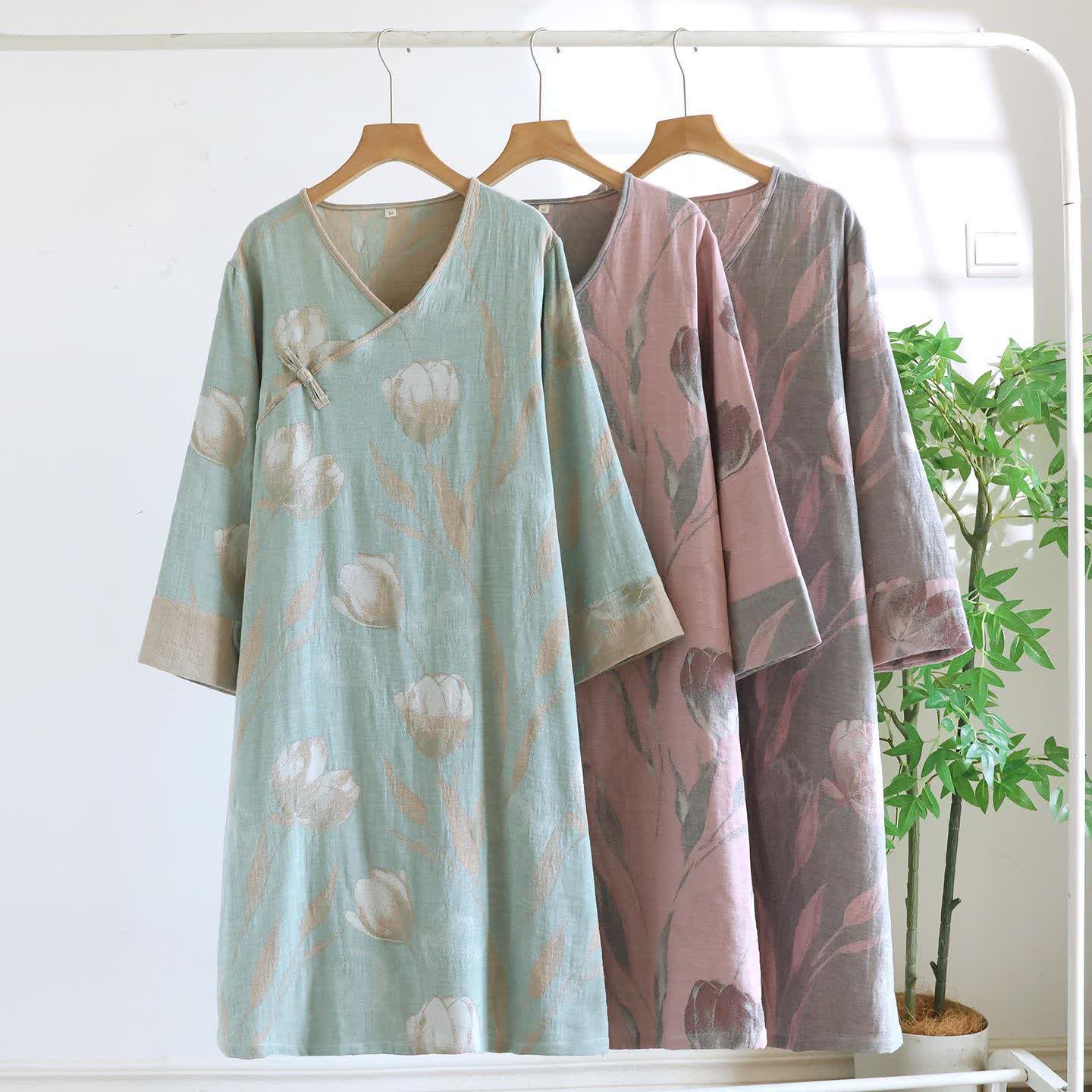 Tulip Natural Cotton Gauze Jacquard Nightdress - image 1