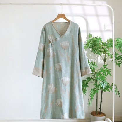 Tulip Natural Cotton Gauze Jacquard Nightdress - Green - XL - image 7