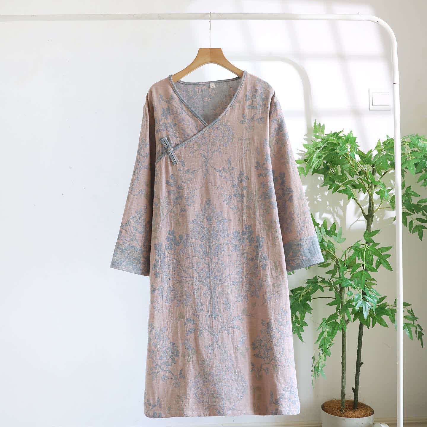 Elegant Floral Organic Cotton Nightdress - Pink - XL - image 13