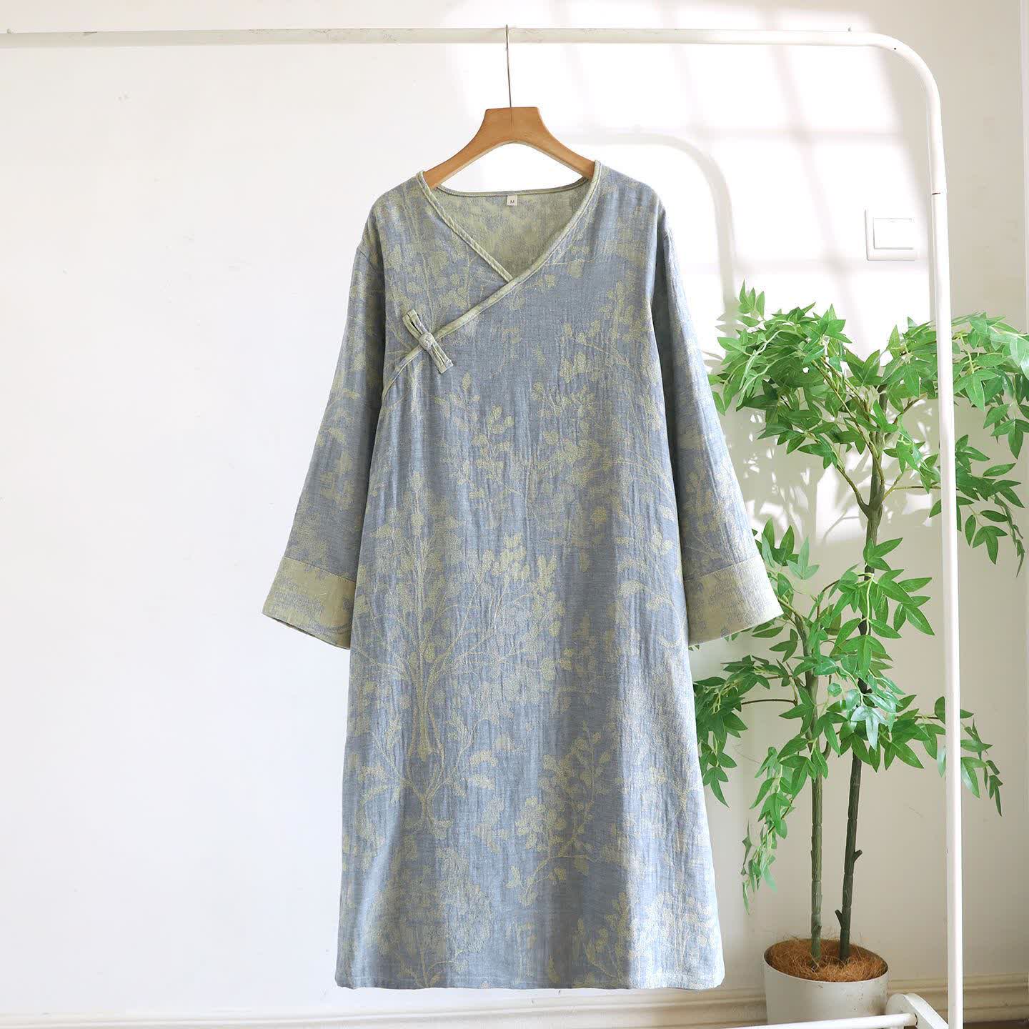 Elegant Floral Organic Cotton Nightdress - Green - XL - image 4