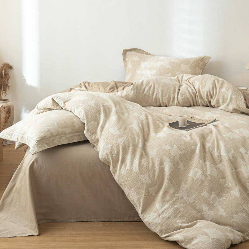 Ownkoti Ginkgo Jacquard Cotton Linen Bedding Set - Bedding Set - King - image 0