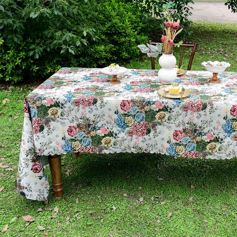 Colorful Rose Scalloped Edge Tablecloth - 55" x 102" - image 1