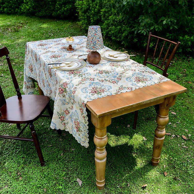 Elegant Floral Scalloped Edge Tablecloth - image 4