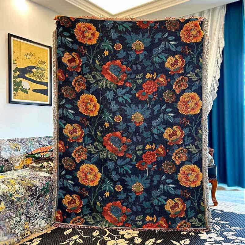 Retro Yellow Floral Sofa Throw Blanket - image 5