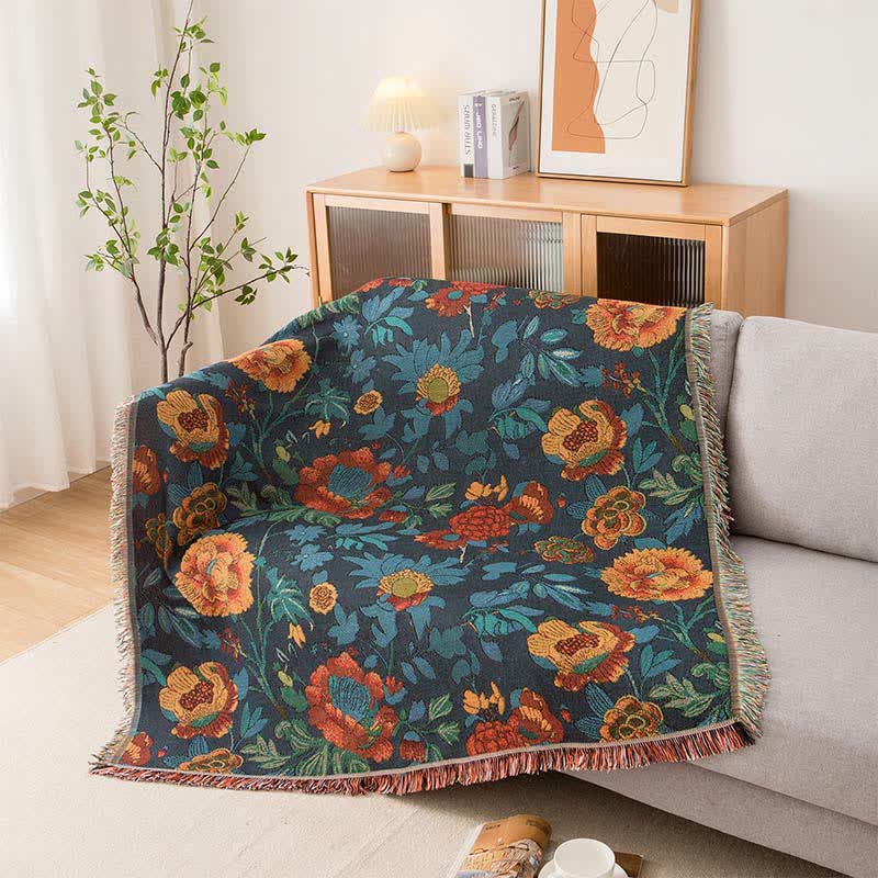 Retro Yellow Floral Sofa Throw Blanket - image 3