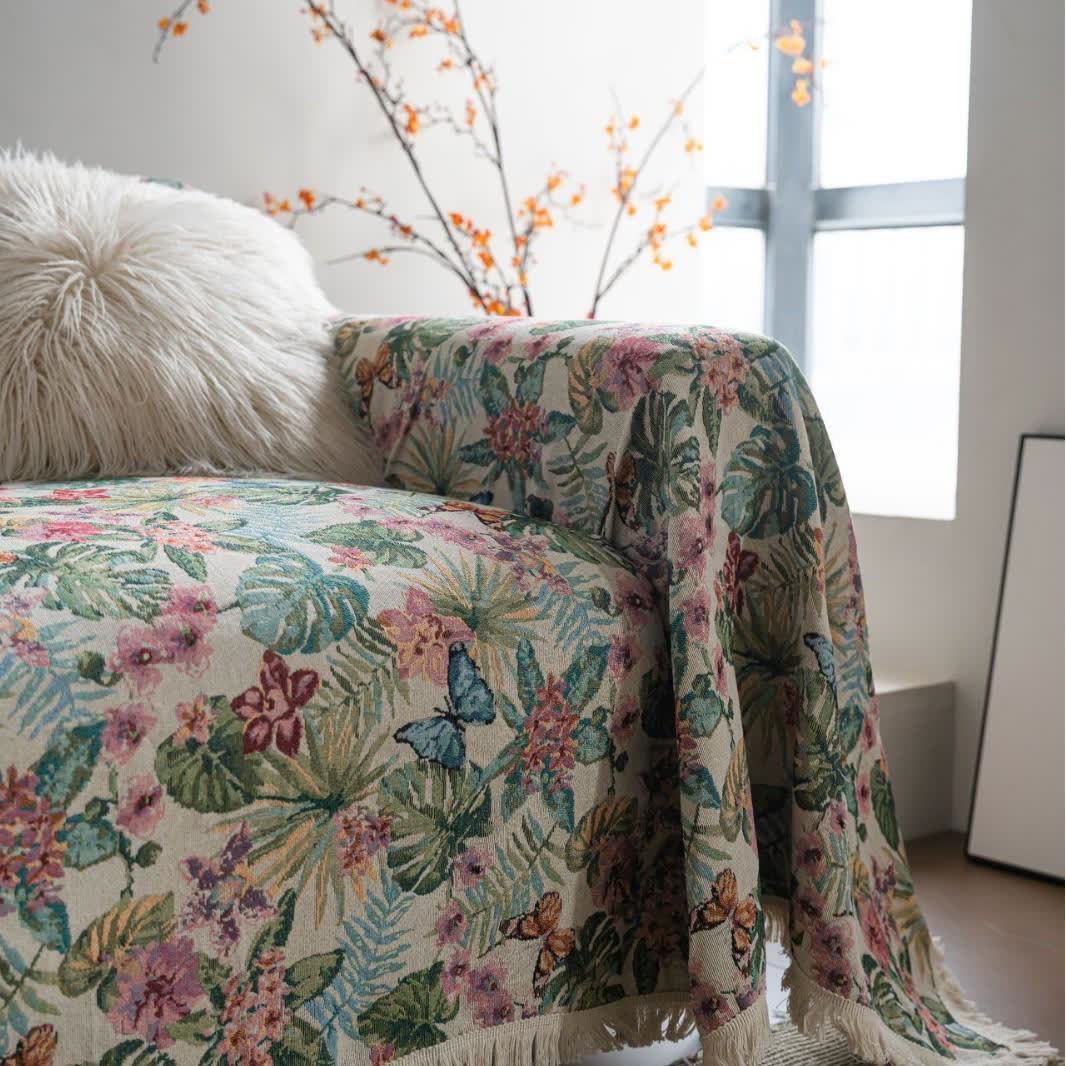 Tropical Monstera Butterfly Sofa Throw Blanket - image 6